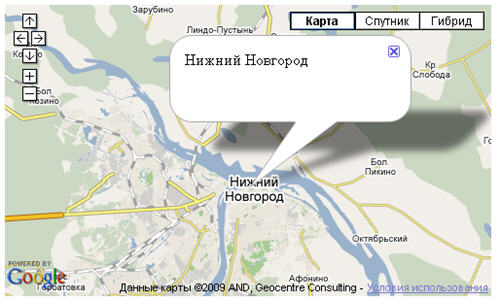 Пример GoogleMaps информационное окно (балун)