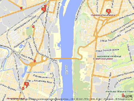 Пример использования Static API Яндекс.Карт - возможность позиционирования карты при помощи меток (без меток 4 и 5)