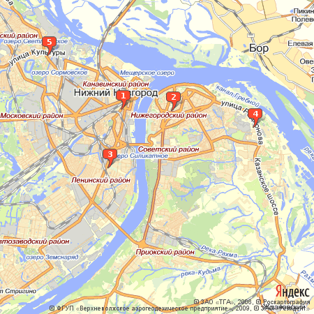 Пример использования Static API Яндекс.Карт - изображение карты с несколькими метками