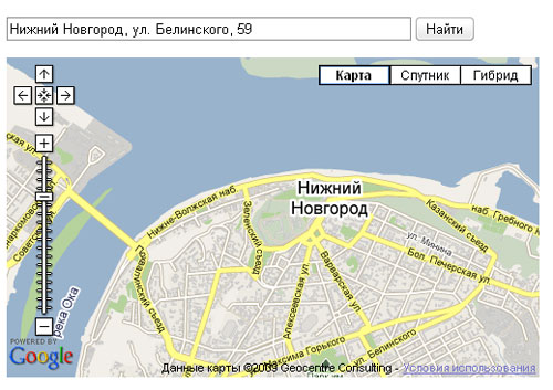 API Google Maps - поиск с использованием геокодирования