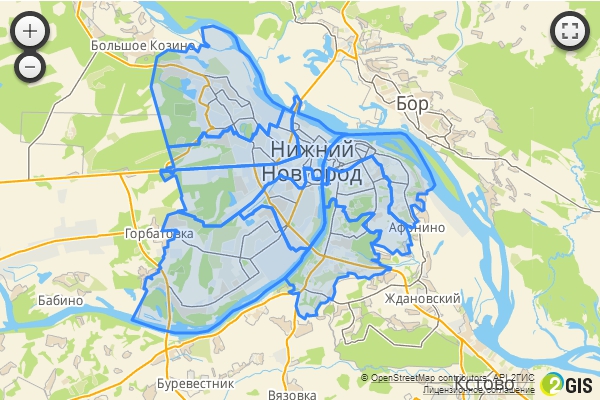Отображение объектов в формате GeoJSON API 2.0 карт 2ГИС - Районы Нижнего Новгорода